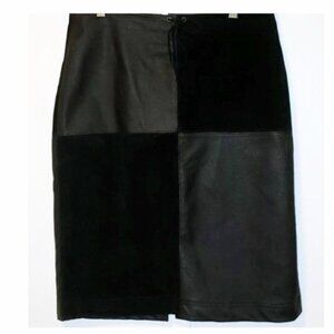 Black 100% Suede Leather Pencil Skirt Size 1arge 10